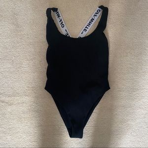 Off-White Ribbed Body Suit/ Bathing Suit